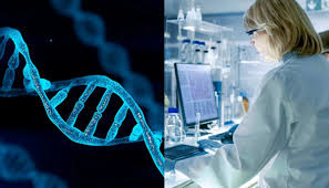 Scientist analyzing DNA visualization on screen